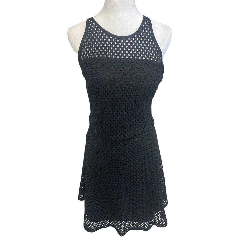 Mossimo Dress Sleeveless Mesh Eyelet Black Sz S Fit Flare Halter Goth Edgy Party
